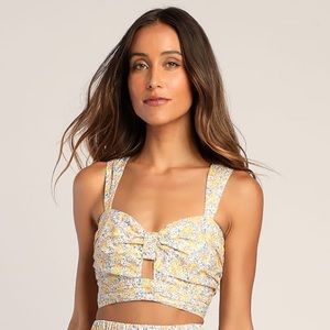 Lulu’s Yellow Floral Cutout Crop Top NWT